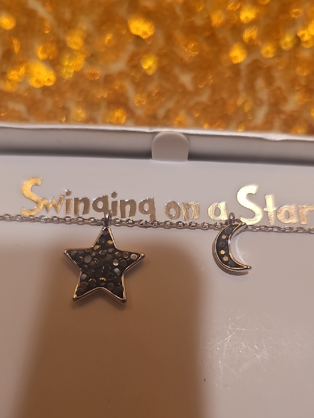 Silver Star And Moon Necklace Fine Brass Dipped In Rhodium - Picture 4 of 5